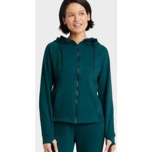 All in Motion Women's Fleece Full Zip Hooded Sweatshirt XS Navy Teal